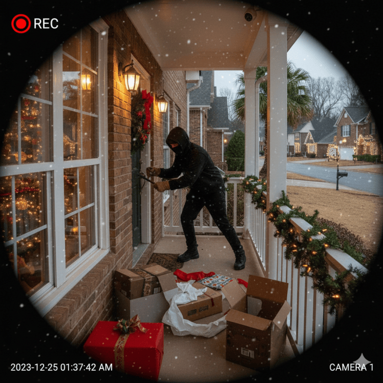 Image of a burglar breaking into a home made with AI