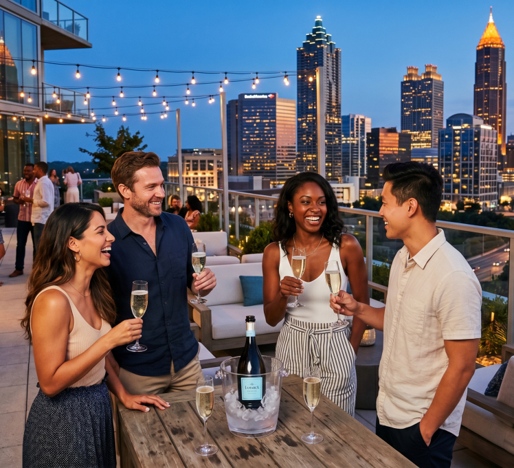 Image of people enjoying La Marca Prosecco made with AI.