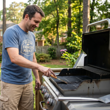 man cleaning a grill created with AI