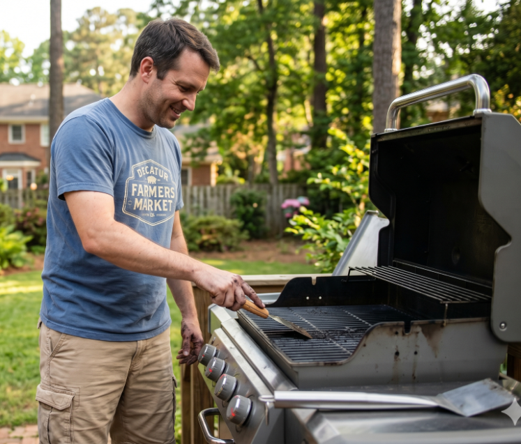 man cleaning a grill created with AI