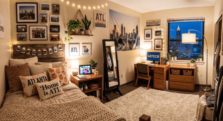 Image of a dorm room in metro Atlanta made with AI.