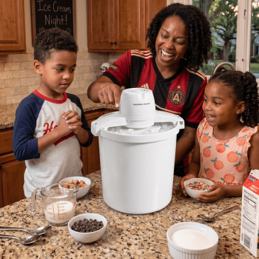 Family making ice cream made with AI.