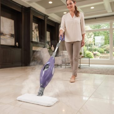 Lady Using a Shark Steam Mop made with AI.